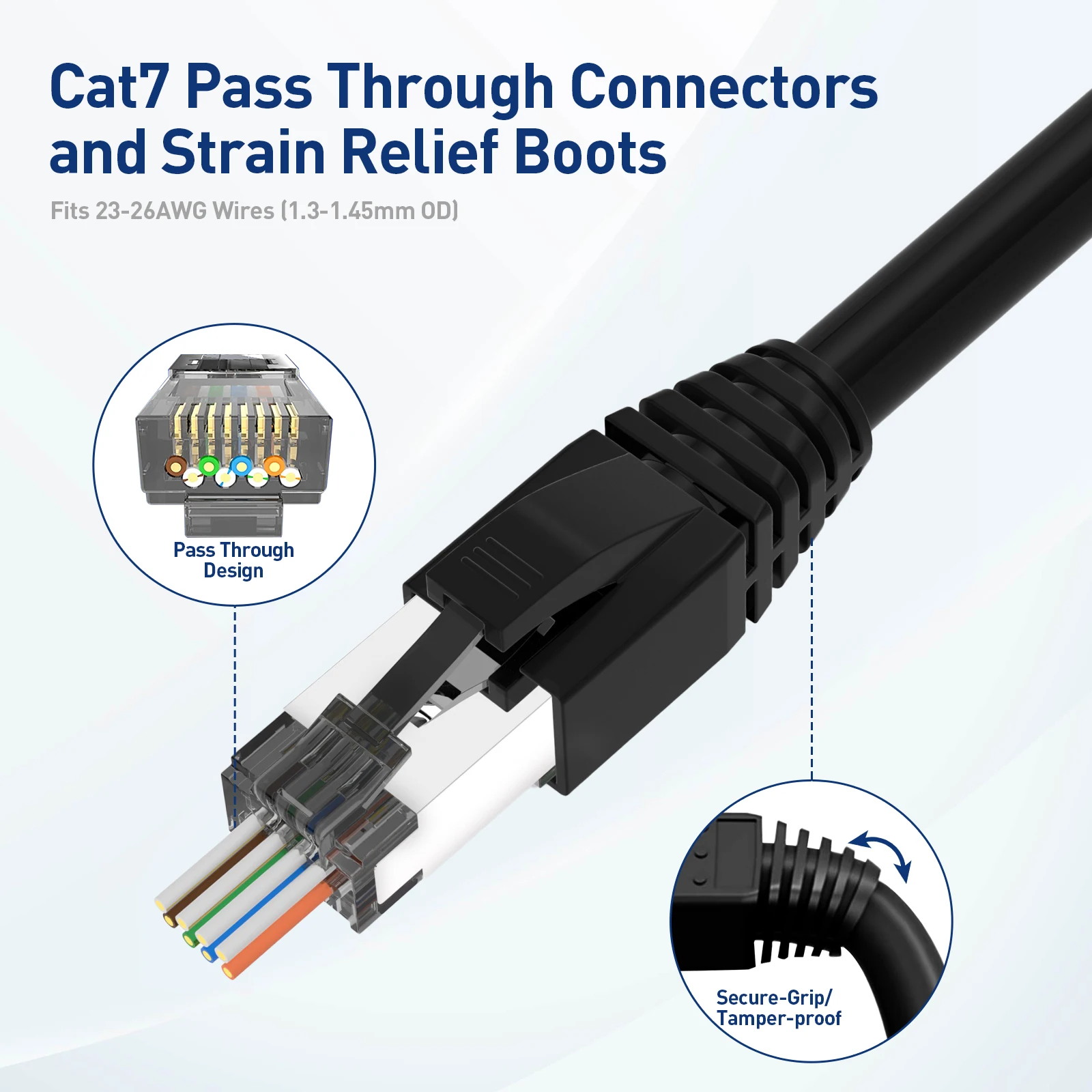 Фото Разъем Natalink CAT6A CAT7 RJ45, сквозной экранированный 3-контактный позолоченный модульный сетевой штекер с ботинками для снятия натяжения, черный цвет №2