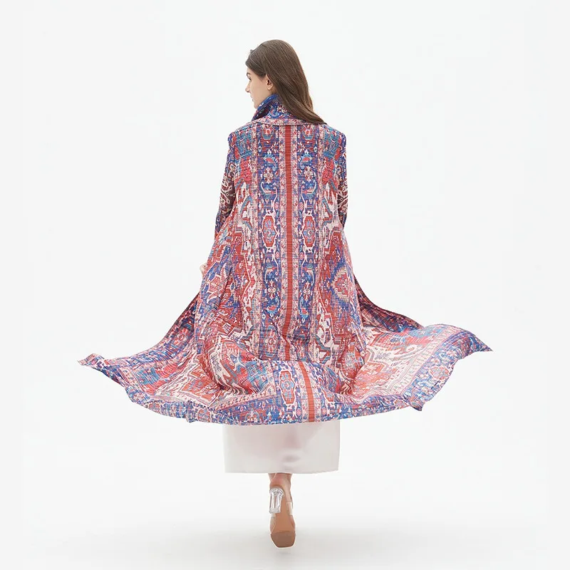 Женское винтажное платье-кардиган с поясом длинным рукавом и принтом