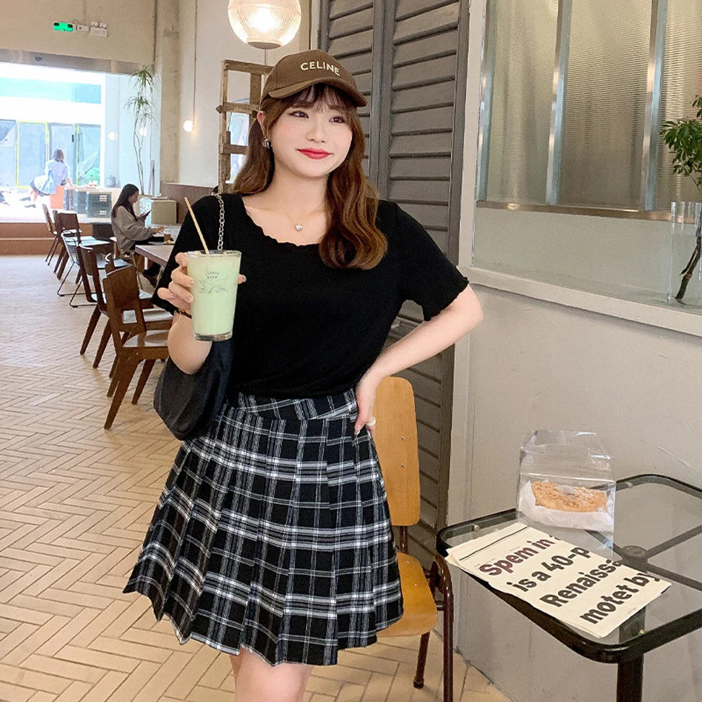 Женский топ с коротким рукавом черный большого размера 3XL в Корейском стиле 2022 |