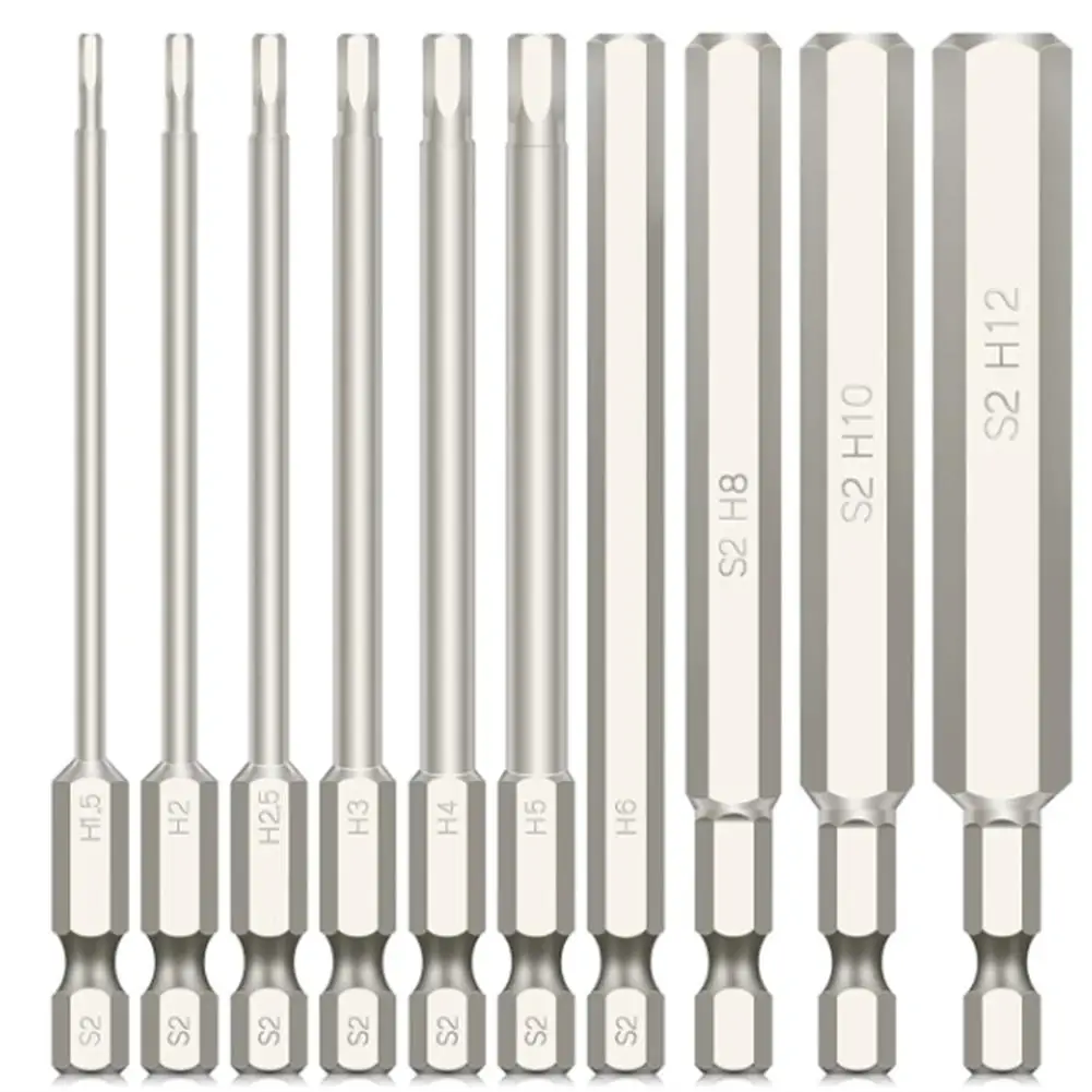 

10Pcs 100mm Allen Wrench Drill Bits Set Multiple Size Magnetic Tip Allen Screwdriver Bit 1.5/2/2.5/3/4/5/6/8/10/12mm