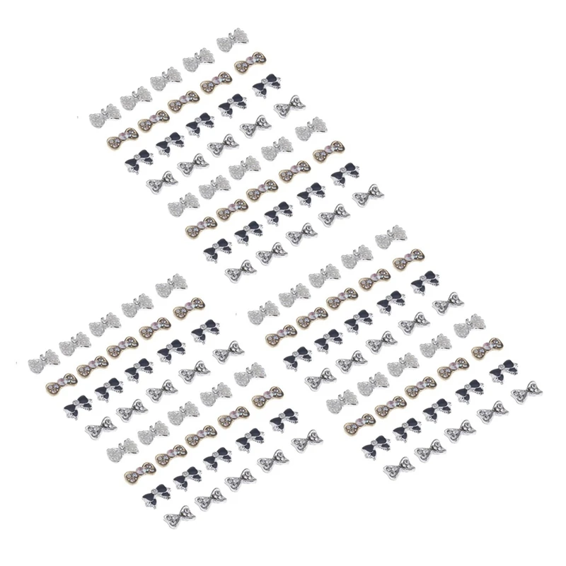 

120Pcs DIY Metal 3D Nail Art Tip Decoration Mix Color & Pattern Fashion Luxury Charm Jewelry Tools Bowknot