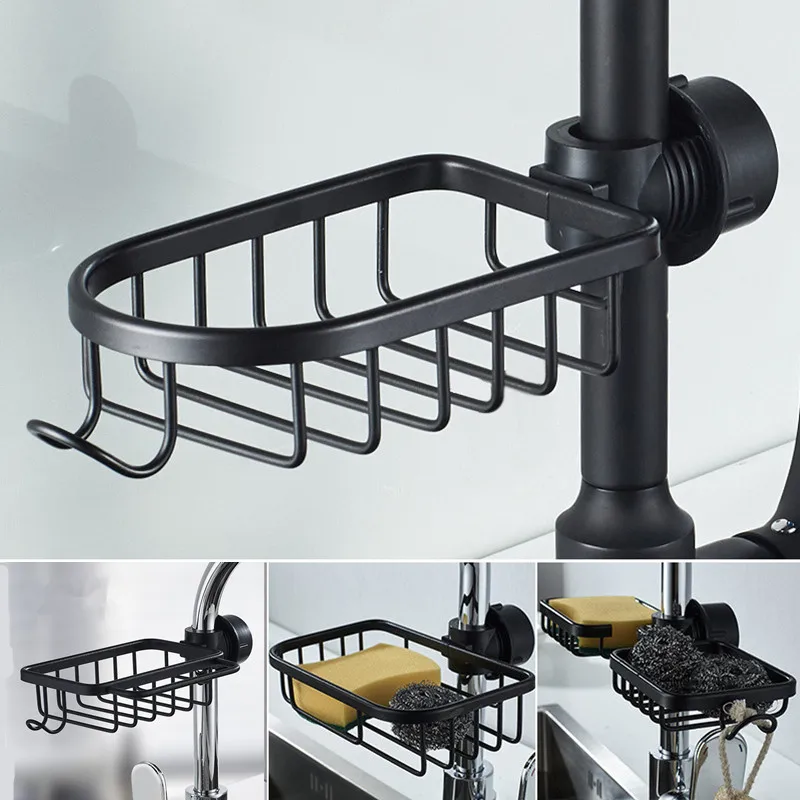 

Kitchen Faucet Storage Rack Vegetable Washing Pool Sink Drain Basket Sponge Brush Storage Bathroom Organization Shower Shelves