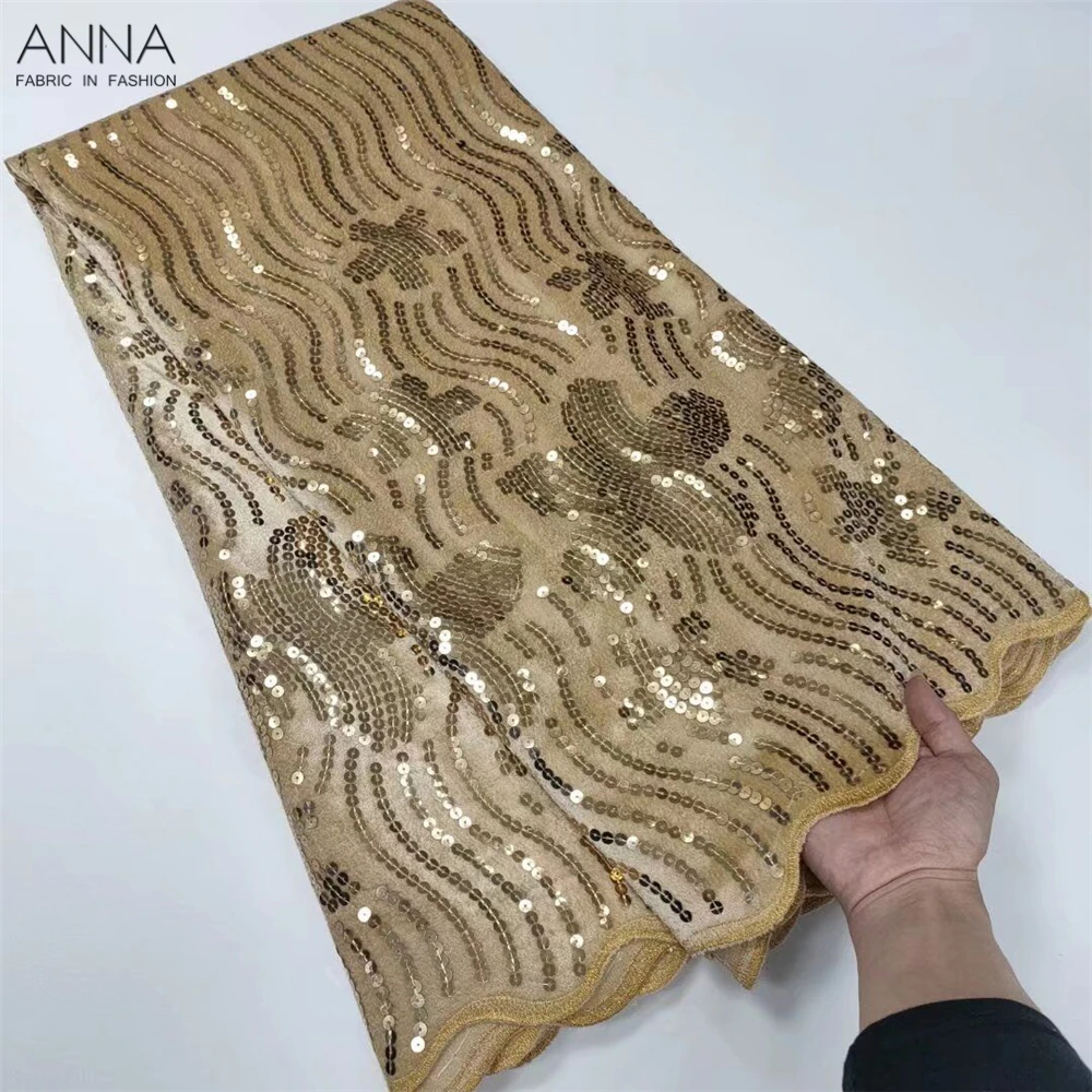 

Latest African Velvet Lace Fabric with Sequins High Quality Embroidery Nigerian Lace French Lace Fabric 5yards for Wedding Party