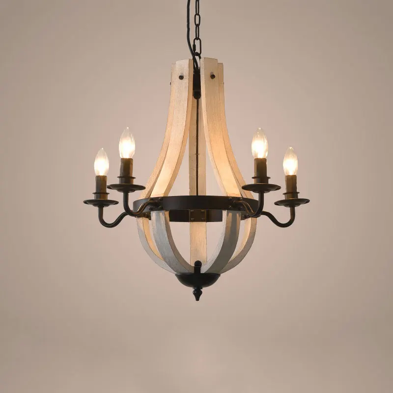 

American Style Vintage Wood Chandelier Restaurant Living Room Villa Corridor Staircase Kitchen Retro Iron Pendant Light