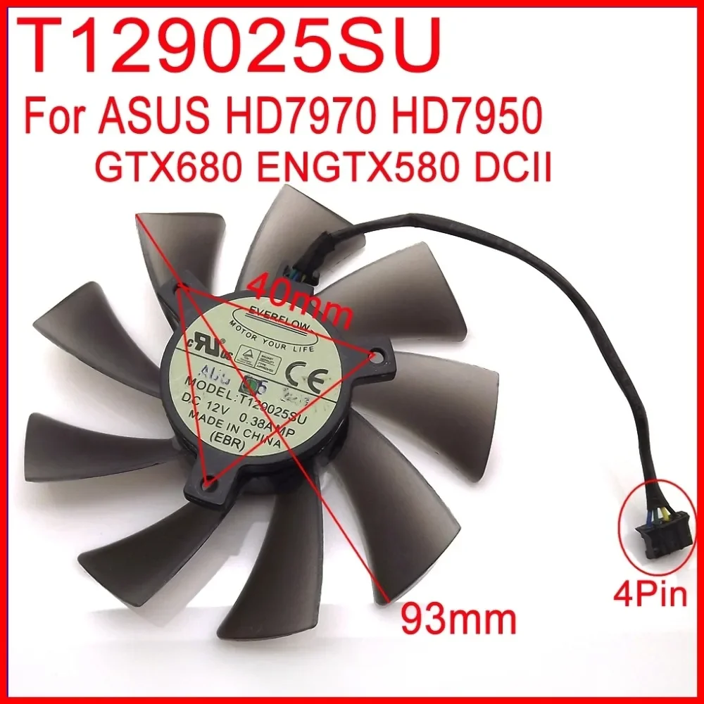 Бесплатная доставка T 129025 SU 93 мм 12 В 0 38 А 4 контакта для ASUS HD7970 HD7950 GTX680 ENGTX580 DCII