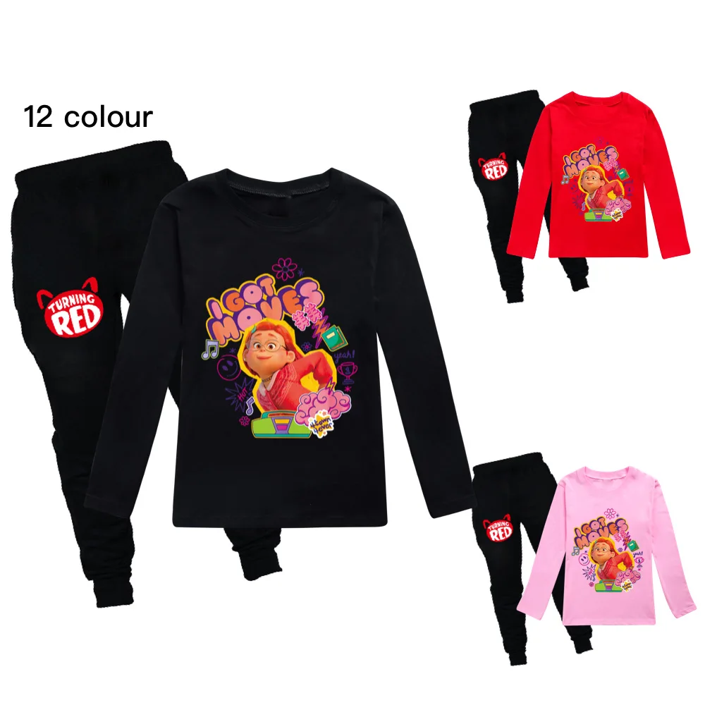 

2022New Disney Spring and Autumn Turning Red Children's Suit Boys and Girls Short-Sleeved Long-sleeved T-Shirt + Trousers