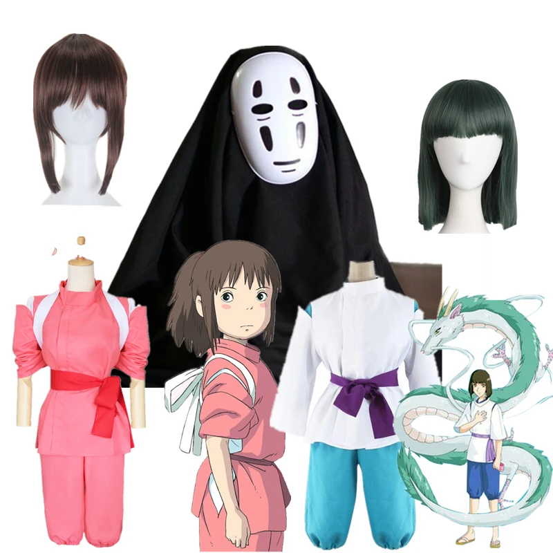 

Unisex Anime Spirited Away Ogino Chihiro Nigihayami Kohakunushi Cosplay No Face Man Costume Kids Pants Wig Coat Halloween Suit