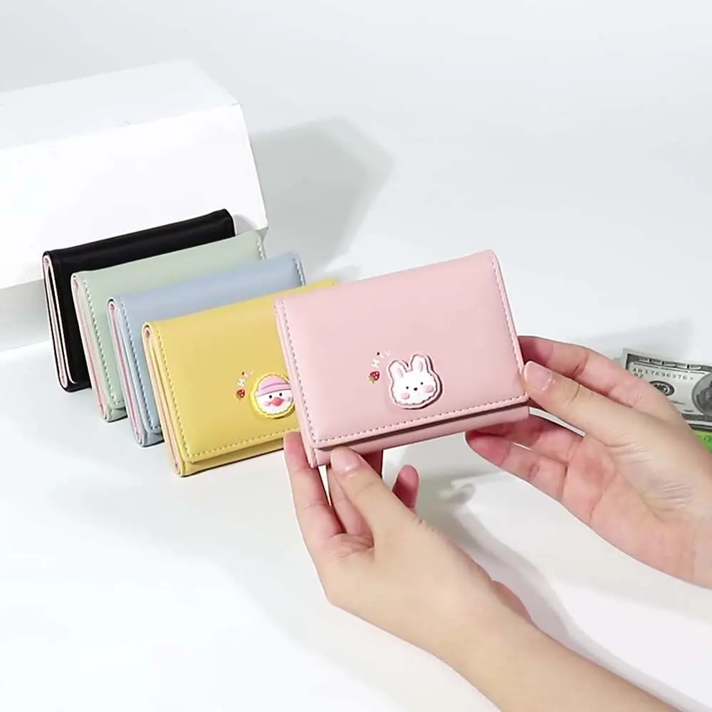 

Cute Lady Coin Purse Multiple Card Slots PU Leather Money Clip Tri-fold Card Holder Women Purse Money Bags Rabbit Wallet