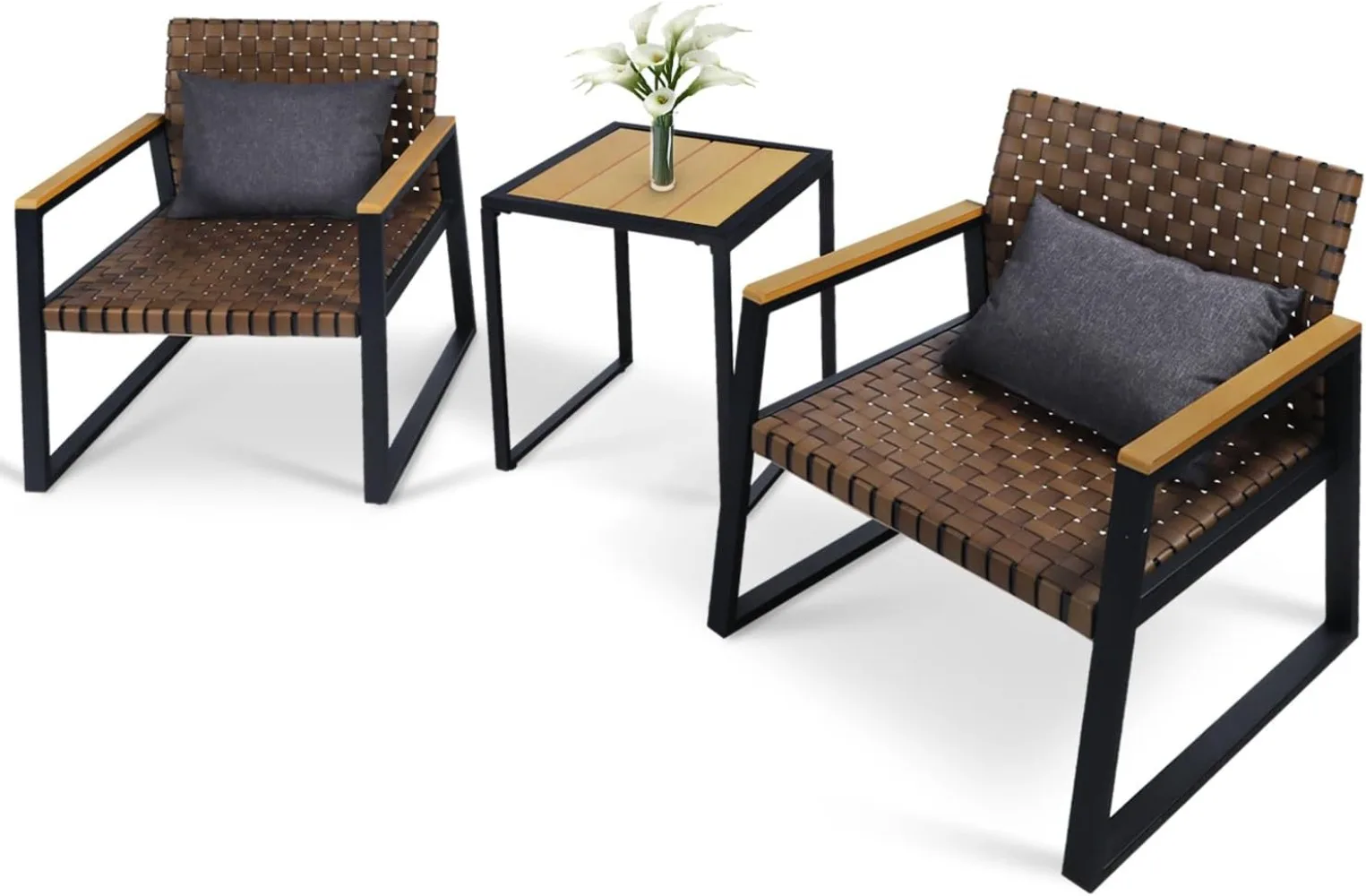 ENSTVER Набор для бесед из 3 плетеных мебели патио двухместный диван на открытом