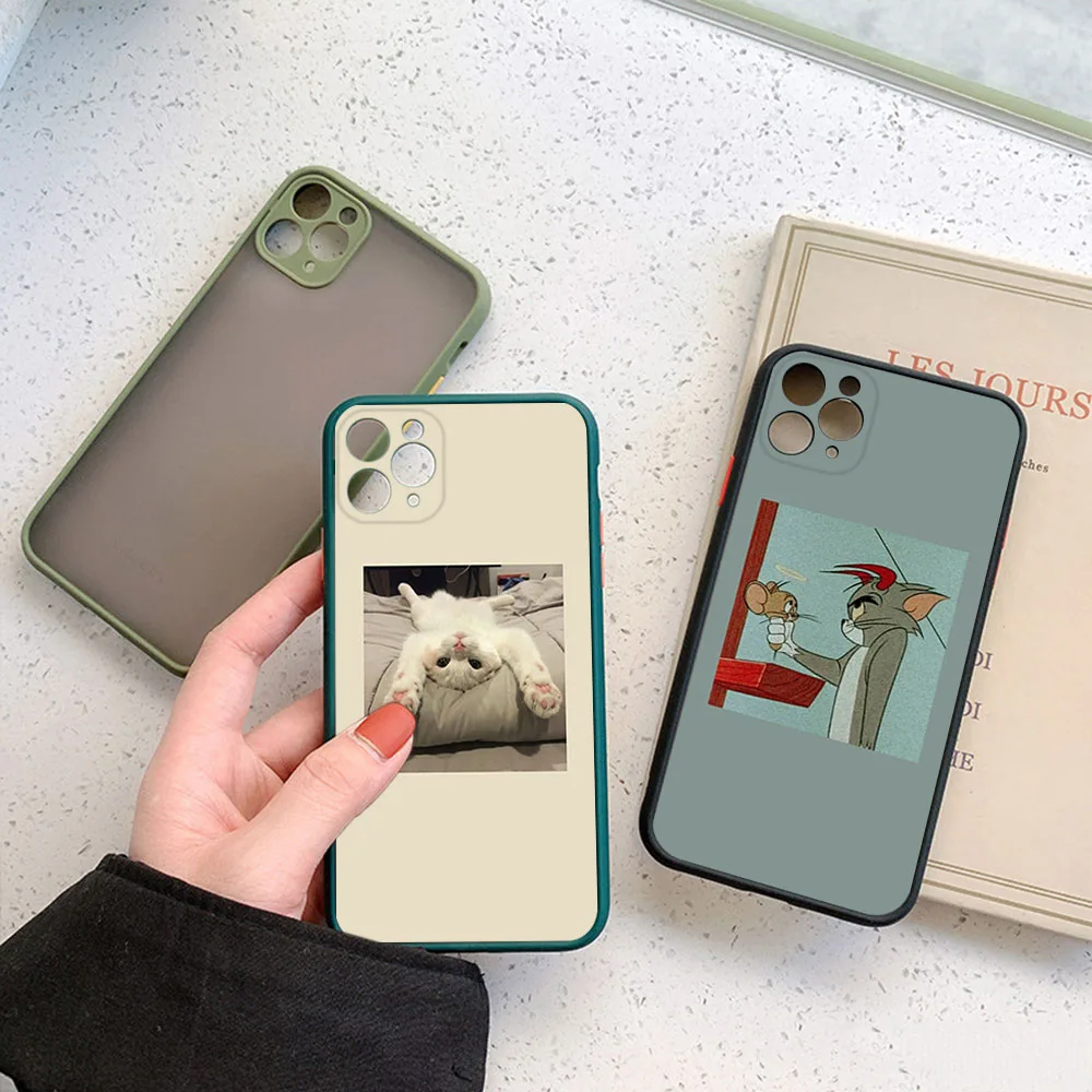 Матовый полупрозрачный чехол для телефона iPhone 16Pro 15 14 Pro Max 7 8 16 Plus 11 12 13 Mini X XS Cute Cat