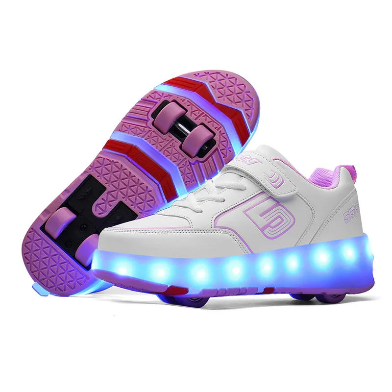 Boys Girls Roller Skate Sneakers with LED Light Kids Fashion Casual Four Wheels Illuminated Shoes for Children Birthday Gift