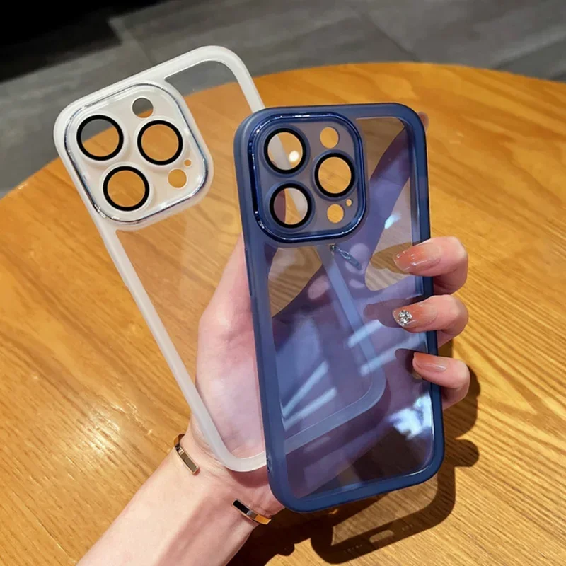 

Прозрачный мягкий чехол из ТПУ для iPhone 14 Pro, 14, 13, 12 Pro Max, 11, Противоударная стеклянная пленка для камеры, защитная задняя крышка для телефона