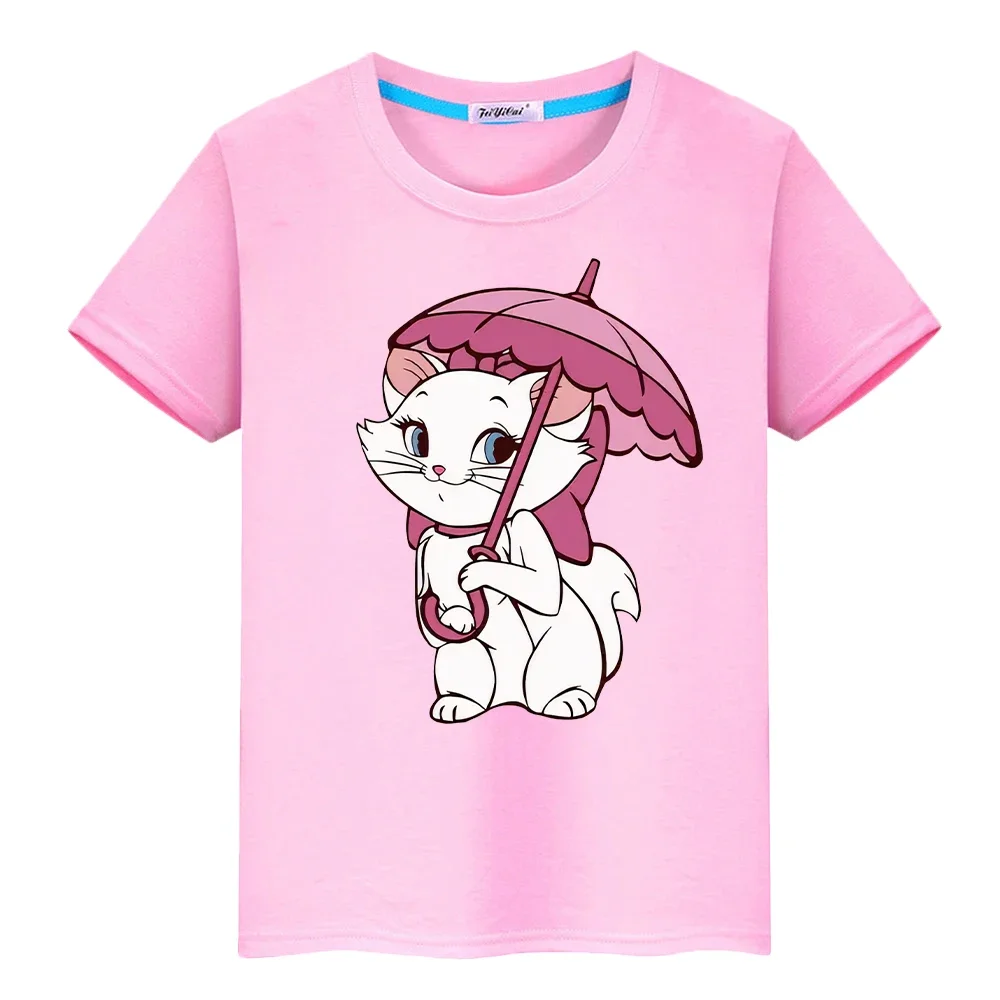 Футболка с милым котом и зонтиком для детей, футболка для мальчиков 10 ...
