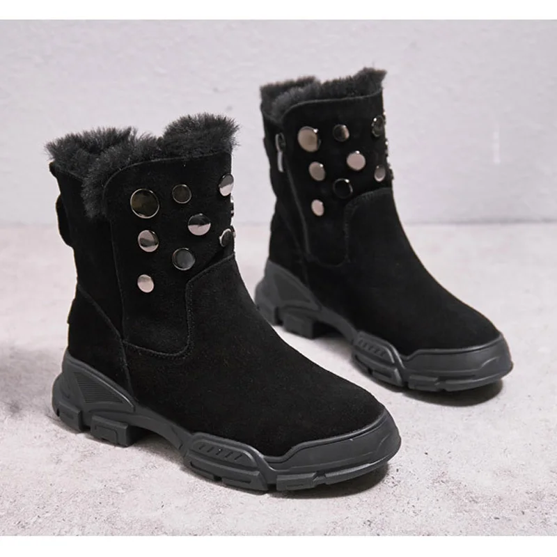 100% Genuine Leather Winter Shoes Women Cow Suede Boots 2022 Winter Women Snow Boots Brand Ladies Ankle Botas Warm Black New