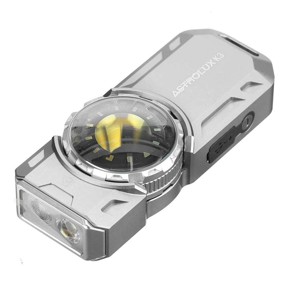 Фото Фонарь Astrolux K3 1550LM EDC с дальним лучом до 209 м, поворотным регулятором, комбинированным режимом (дальний/широкий луч), светодиодный фонарь с RGB 18 светодиодами, УФ 395 нм №1