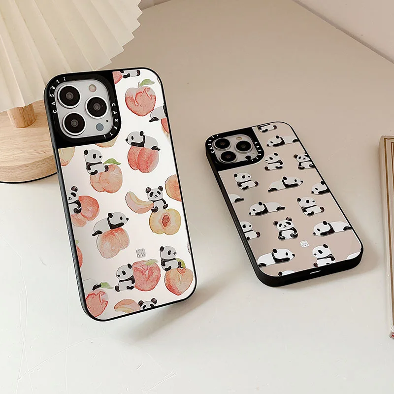 

Cute Peach Panda Mirror Surface Phone Case Cover for IPhone 11 12 13 14 Pro Max Case for IPhone 14 Pro Max