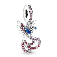 authentic 925 sterling silver chinese mythical phoenix dangle with crystal charm bead fit pandora bracelet necklace jewelry