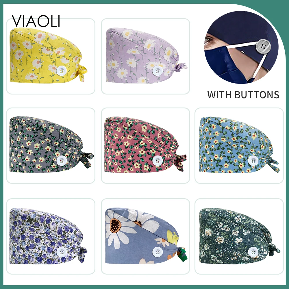 

Fashion Working Hats for Nurse Doctor Beauty Dustproof Hat Elastic Dentist Cap Anime Surgical Scrub Caps Buttons Sweat-absorbent