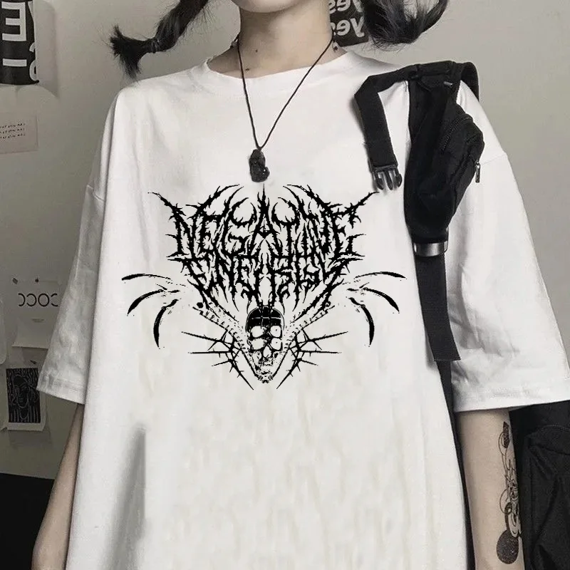 

Hip Hop Casual Dark Gothic Style Devil Skull Spider Heart Print Style Loose Men's and Women's Top T-Shirt