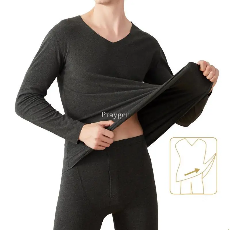 Men Thermal Underwear Winter Long Johns Body WarmTops Buttoms Clothes V neck Smooth Big Large Waist L-4XL
