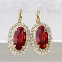 oval red stone wedding drop earrings for women luxury gold color earrings inlaid zircon bridal engagement earrings jewelry