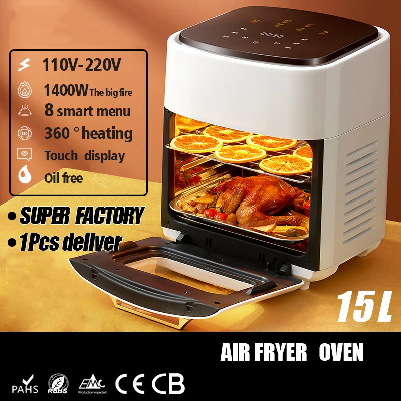 Air Fryer 15L Large Capacity Visual Smart Oil-Free Oven French Fries Machine Roast Chicken Pizza Kitchen Air Fryers Without Oil