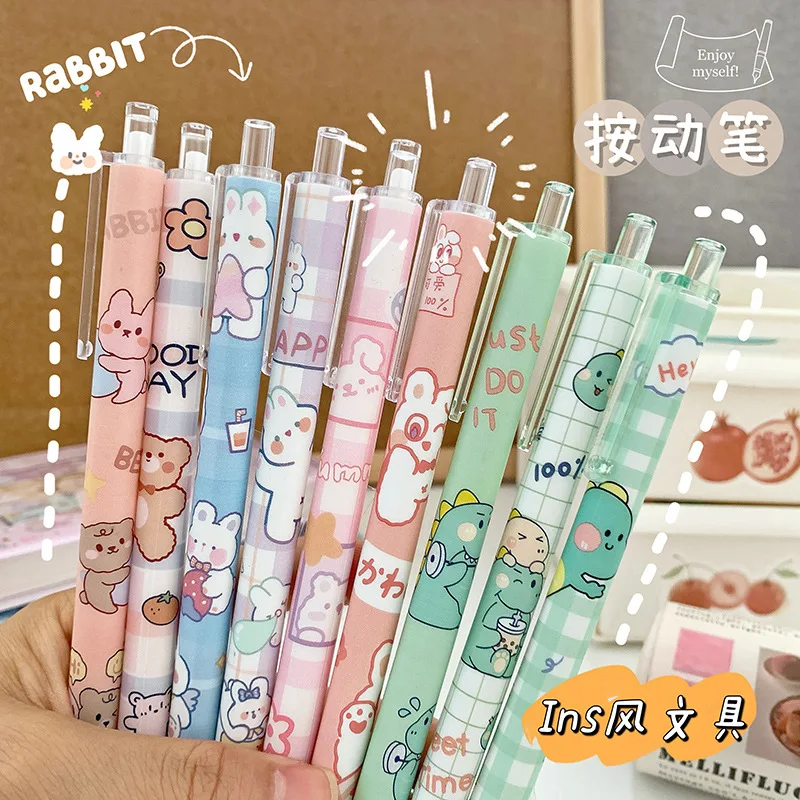 

6 Pcs/lot Cute Creative Gel Pens 0.5mm Press Students Writing Girl Black Cartoon Heart Press Neutral Pen Replaceable Stationery