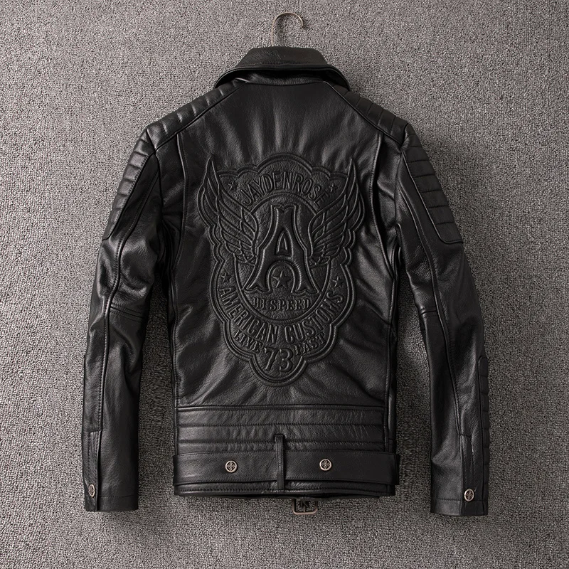 

Winter Autumn 100% Genuine Leather Jacket Men Streetweaar Real Leather Coat Man Moto Biker Vintage Cow Leather Jacket 281