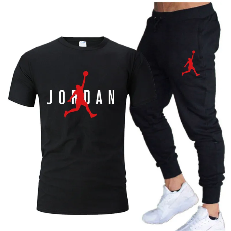 2023 Summer Men's Tracksuit Suit Brand Short Sleeve T-Shirt + Trousers 2-Piece Sets Fitness Jogging Sports Pants Sportswear Suit