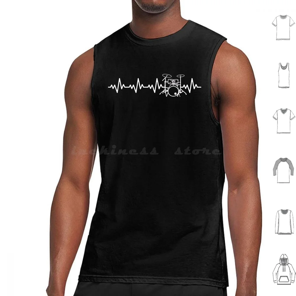 

Drums Heartbeat Drummer Pulse Line Drumming Percussion Gifts Tank Tops Vest Sleeveless Drums Heartbeat Drummer Heartbeat