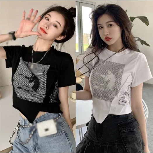 

Women's short sleeve T-shirt blouse summer crop top