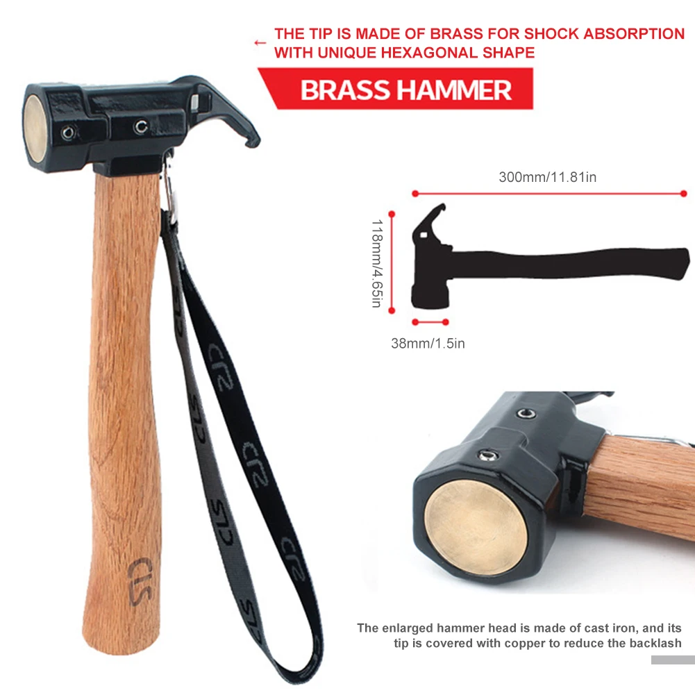 

Tent Peg Hammer Outdoor Camping Cast Iron Head Stake Hammer Wooden Handle with Peg Remover Tether for Backpacking Hiking Fishing