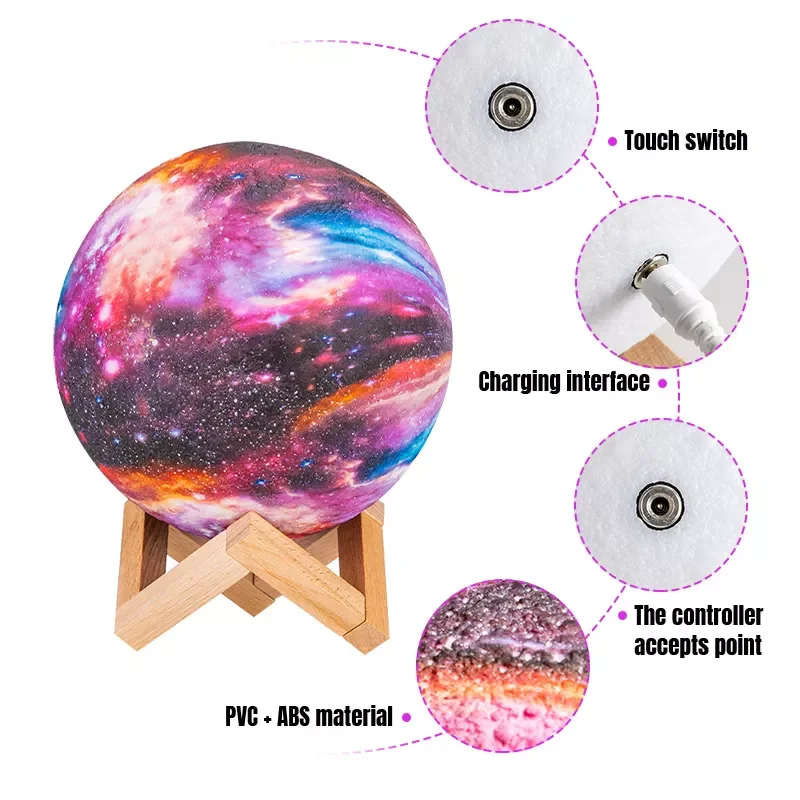 Printing Galaxy Moon Lamp Moon Night Light Kids Night Light 16 Color Change Touch and Remote Control Galaxy Light As a Gift