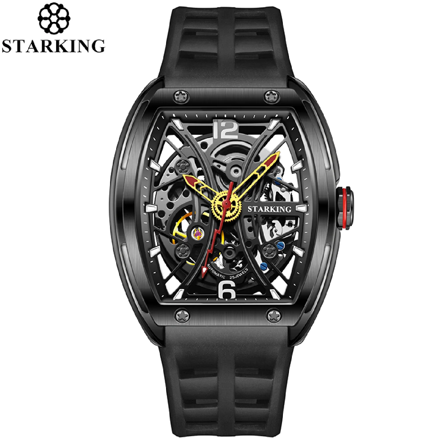 

STARKING Mechanical Watch For Men Top Brand New In Skeleton Watches Luminous Automatic Wristwatch Sports Silicone Clock Relogio