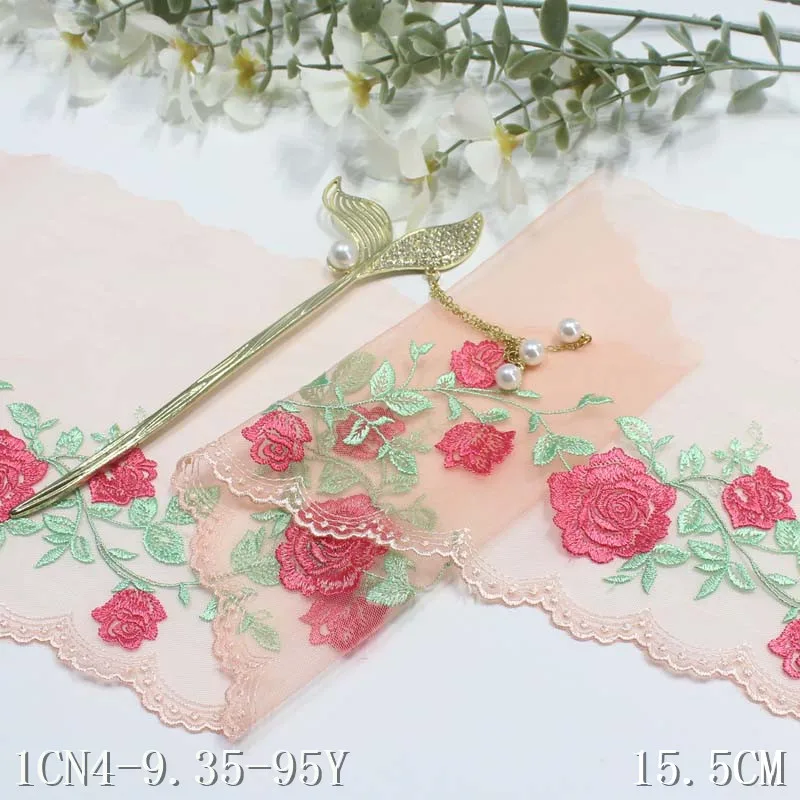 

40 Yards Orange Mesh Tulle Embroidery Lace Fabric Flower Lace Trim for Bra Lingerie Dress