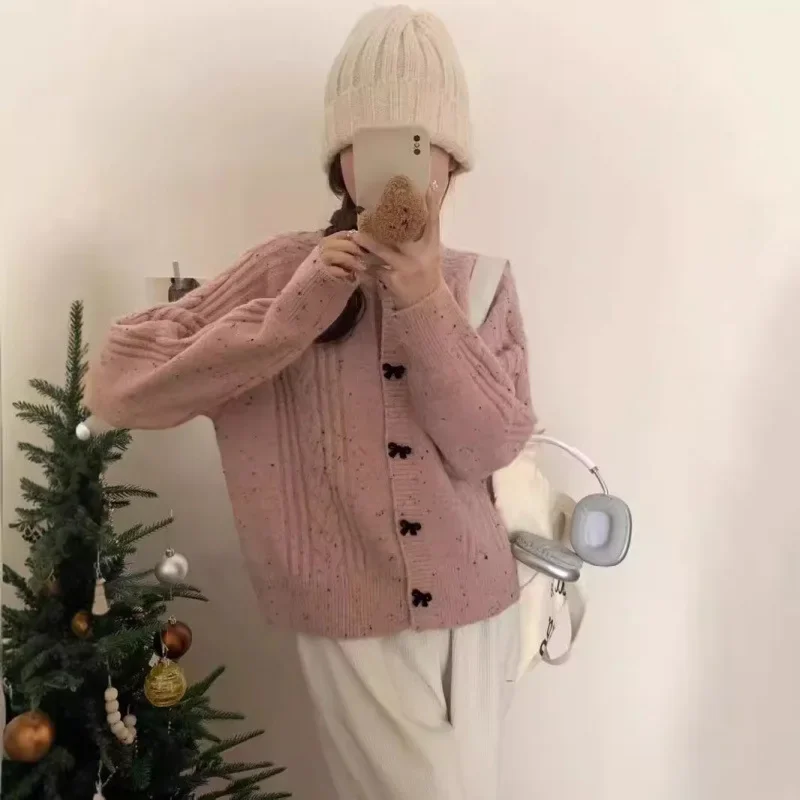 Нежный трикотаж в корейском стиле свитер куртка для женщин дизайн чувственная