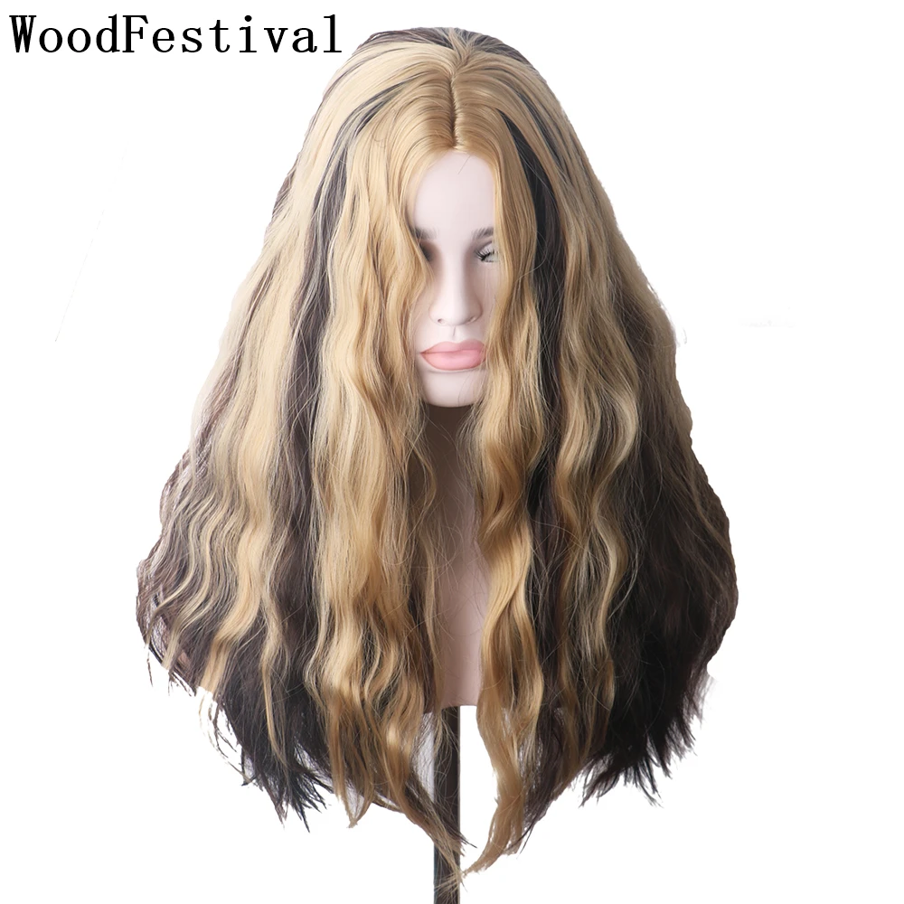 

Парик для косплея из синтетического волокна WoodFestival, женские европейские вьющиеся парики для женщин, Длинные блонд, Омбре, коричневый, корей...