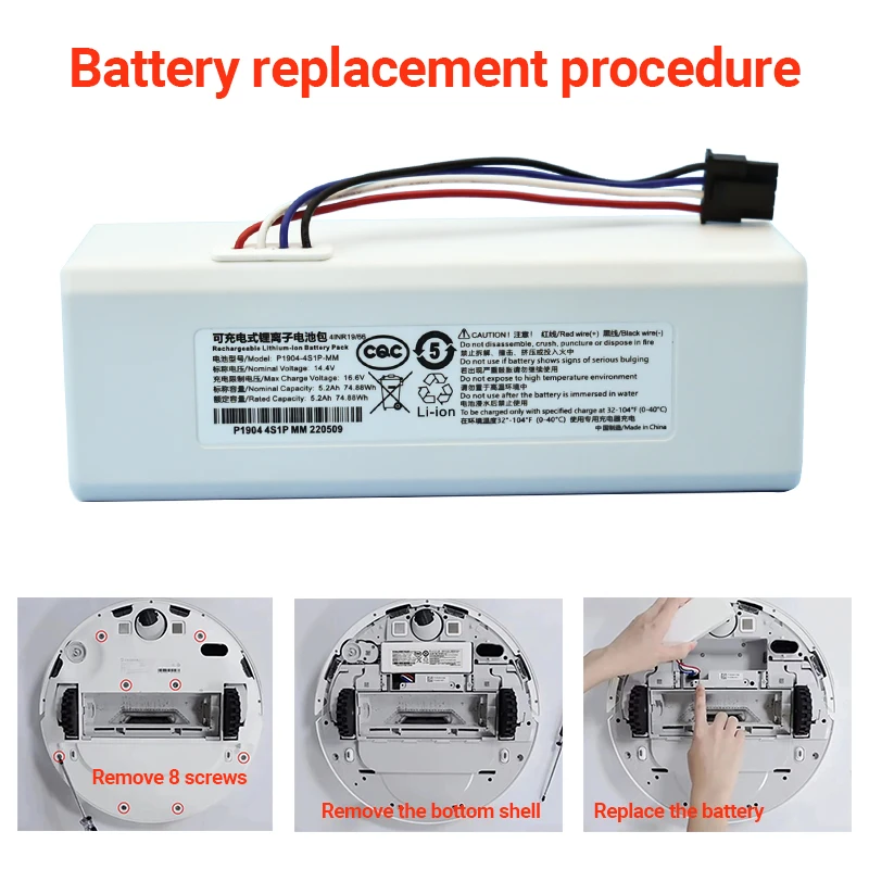 100% Original Robot Battery 1C P1904-4S1P-MM for Xiaomi Mijia Mi Vacuum Cleaner Sweeping Mopping Robot Replacement Battery G1