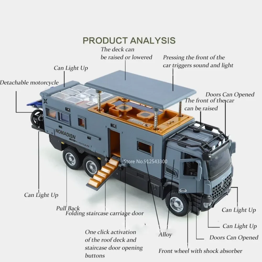 1:24 Mercedes-Benz NOMADISM RV Игрушечный автомобиль Mdoel из сплава литой под давлением звук