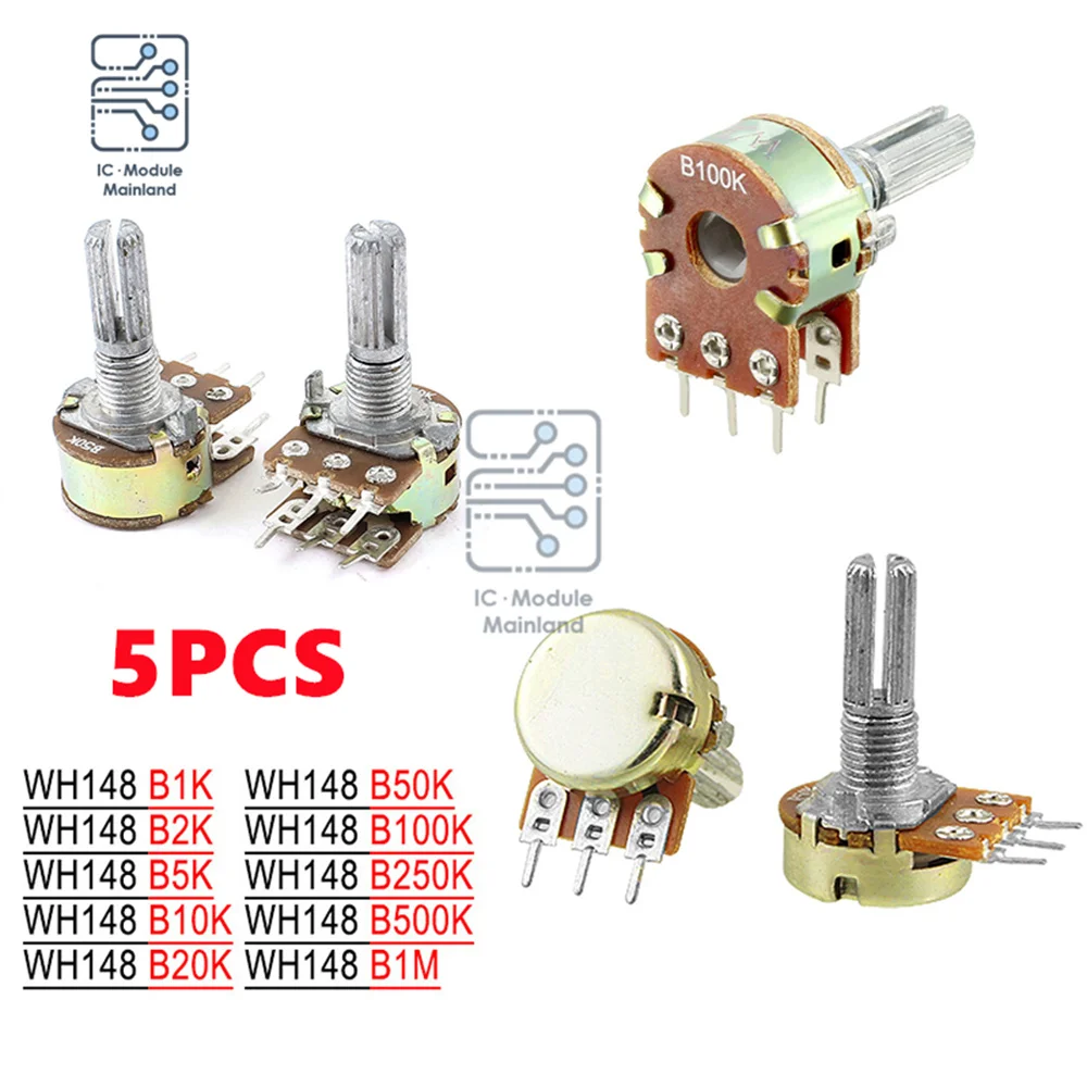 5pcs 10K 1K 100K 5K 50K OHM 3 Terminal Linear Taper Rotary ...