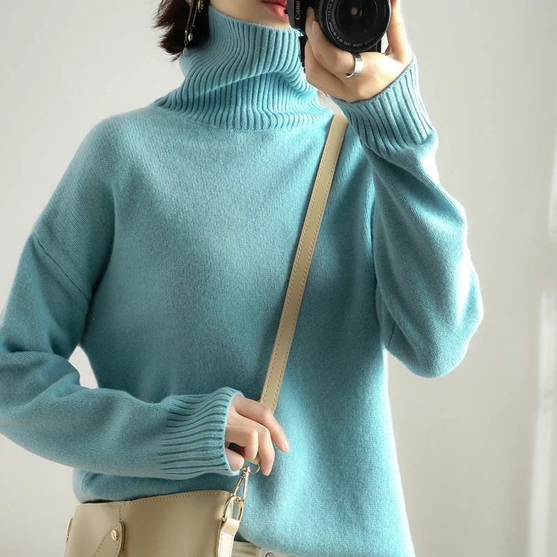 Autumn And Winter New High-Neck Cashmere Pullover Sweater 100% Pure Wool Sweater Loose Fashion Korean Knitted Bottoming Shirt