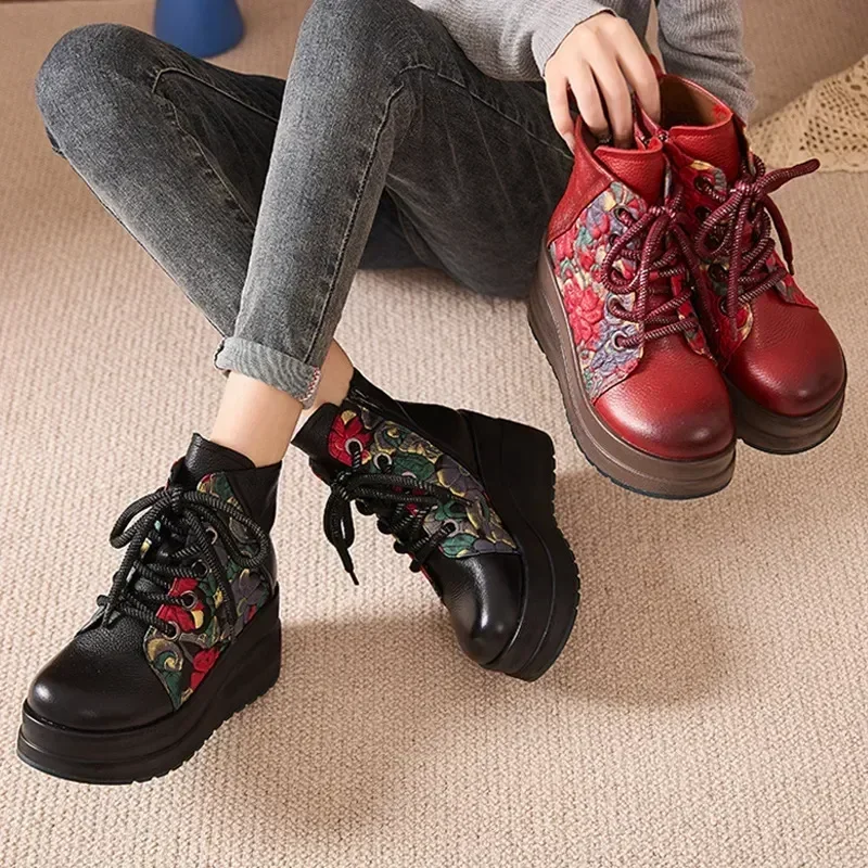 Высочайшее качество ботильоны на танкетке в национальном стиле 8 см женские