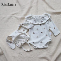 rinilucia 2022 autumn newborn toddler girls bodysuits cute infant baby girl print bodysuit jumpsuit outfits hat casual clothes
