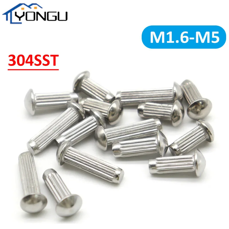 

304 Stainless Steel Solid Knurled Shank Button Round Head Rivet Percussion for Label Name Plate M1.6 M2 M2.5 M3 M4 M5