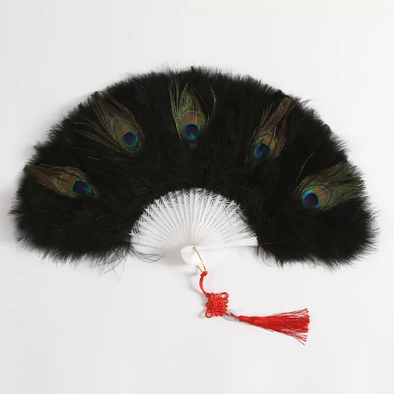 

Вентилятор с перьями павлина для женщин, портативный складной веер в китайском стиле, Чонсам для танцев