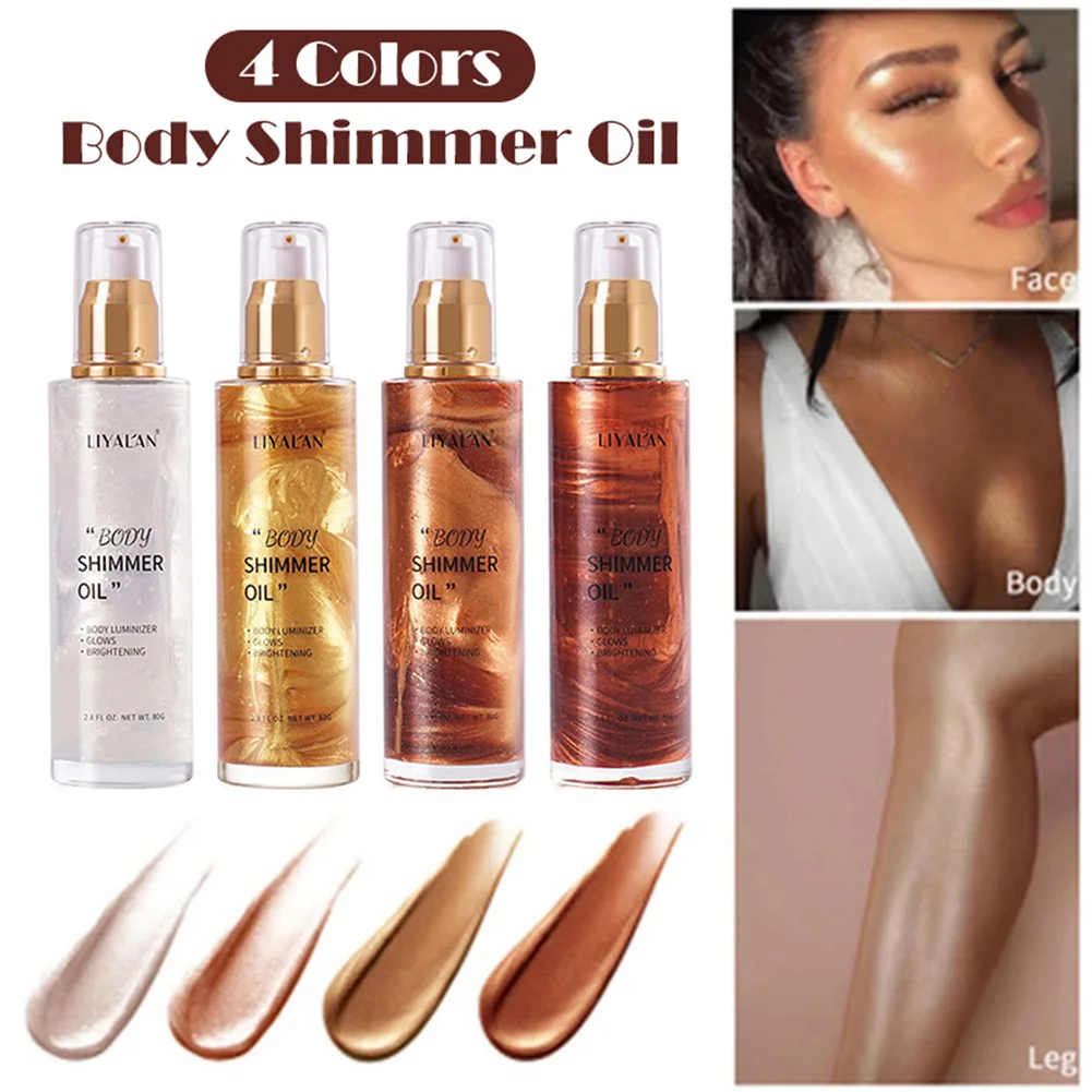 

4 Colors Body Shimmer Oil Face Metallic Highlighter Body Bronzer Shine Glitter Face Contour Brighten Liquid Highlight Makeup