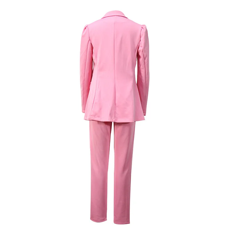 Big Sashes Office Blazer Suit Two Piece Set Women Solid Color Single Button Casual Commute Blazer High Waist Pants Suit Trousers