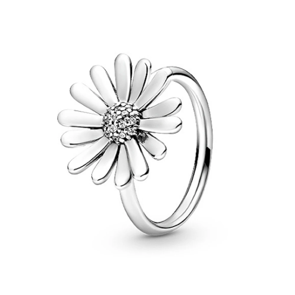 

925 Silver Spring Series Small Fresh Pavé Daisy Flower Silver-plated Ring Niche Sweet Fit for Pandora Ladies Jewelry Gifts