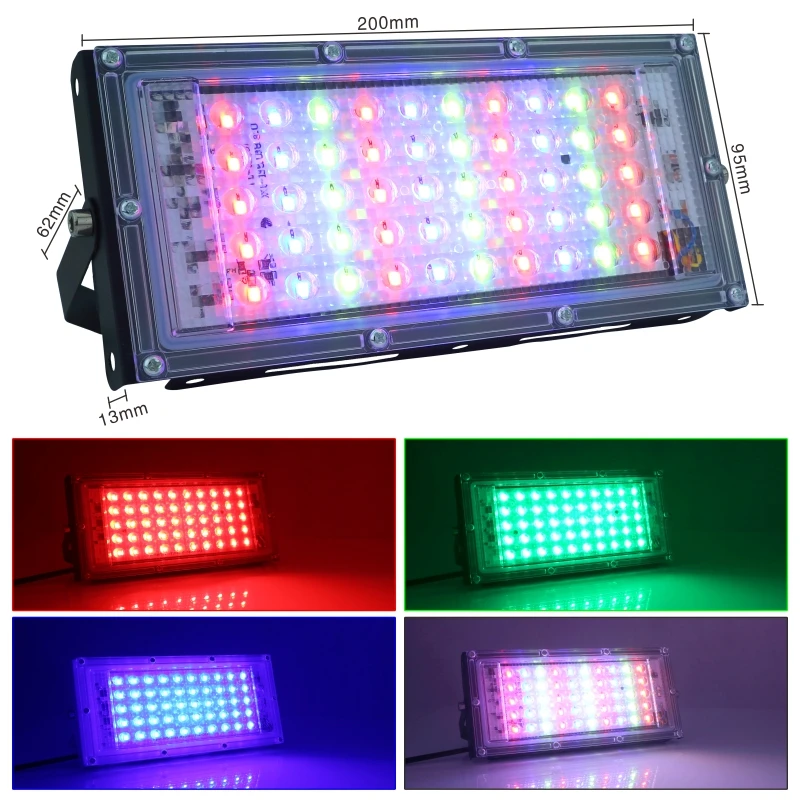 2pcs/lot 50W LED RGB Flood Light Lamp AC 220V Outdoor Floodlight IP65 Waterproof Reflector Led Spotlight with Remote Control images - 2