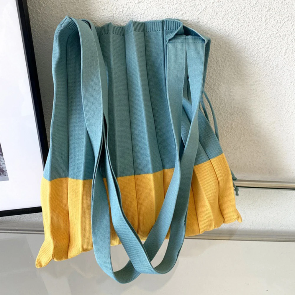 Плиссированная вязаная крючком сумка-тоут модные вместительные многоразовые